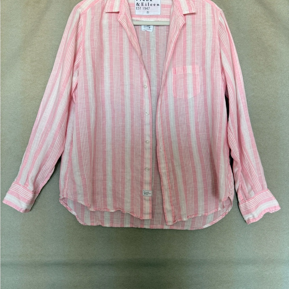 Frank & Eileen: Linen Eileen Size Small Pink Striped Button-Up Shirt
